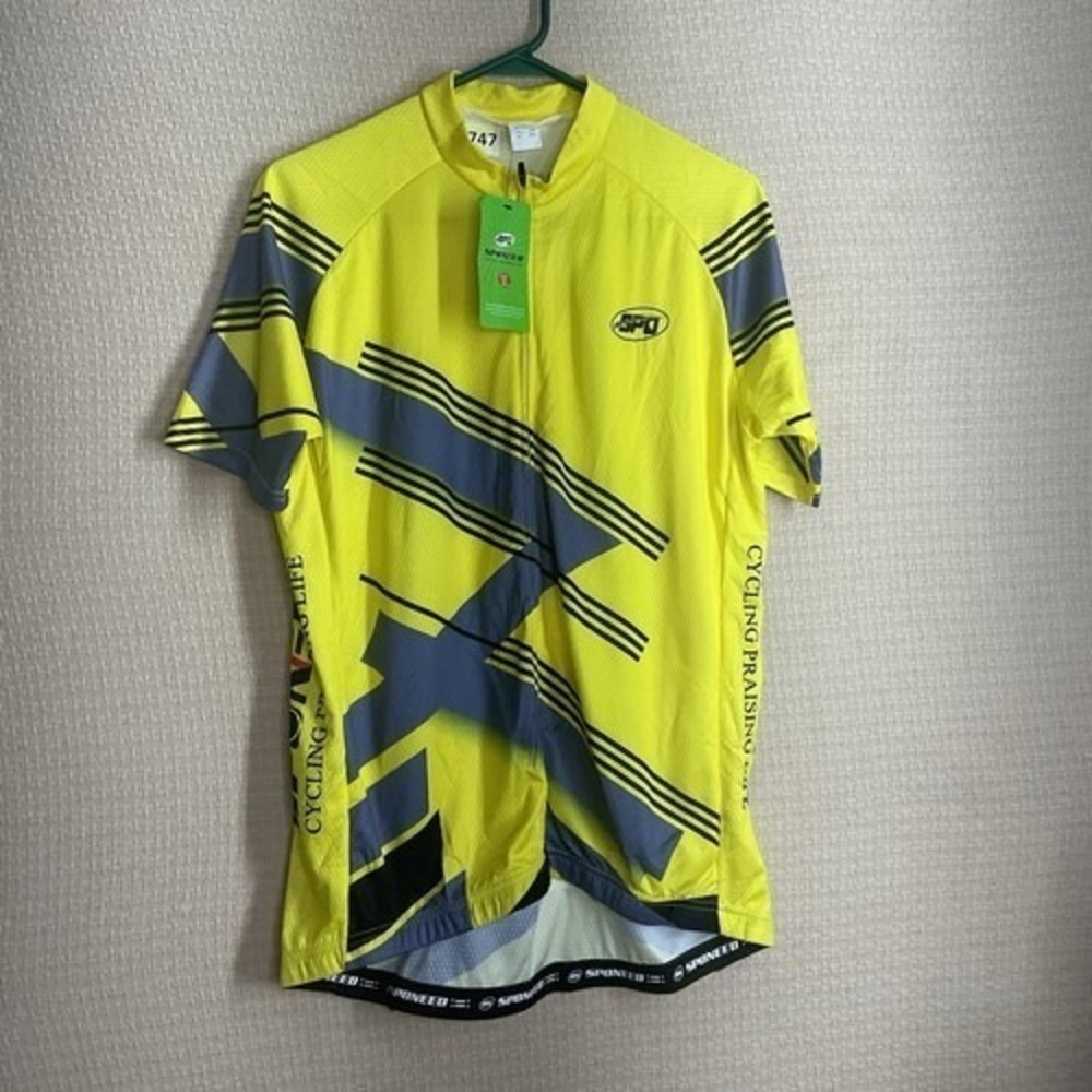 NWT Sponeed Neon Yellow Full Zip Short Sleeve Jersey Cycling‎ Shirt Men XL China